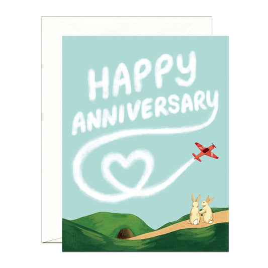 BUNNIES AND SKYWRITING AIRPLANE - ANNIVERSARY GREETING CARD