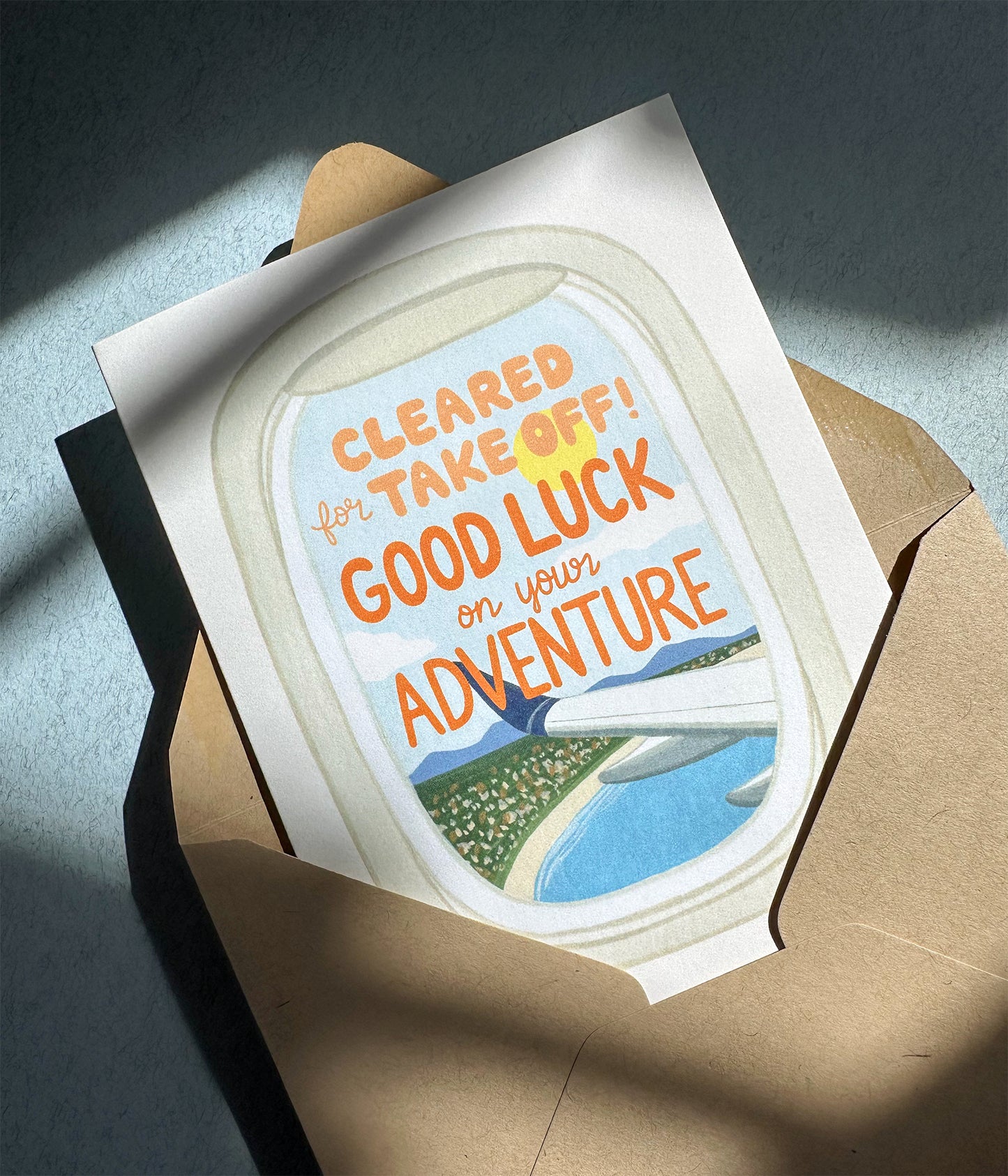 AIRPLANE WINDOW - GOOD LUCK GREETING CARD