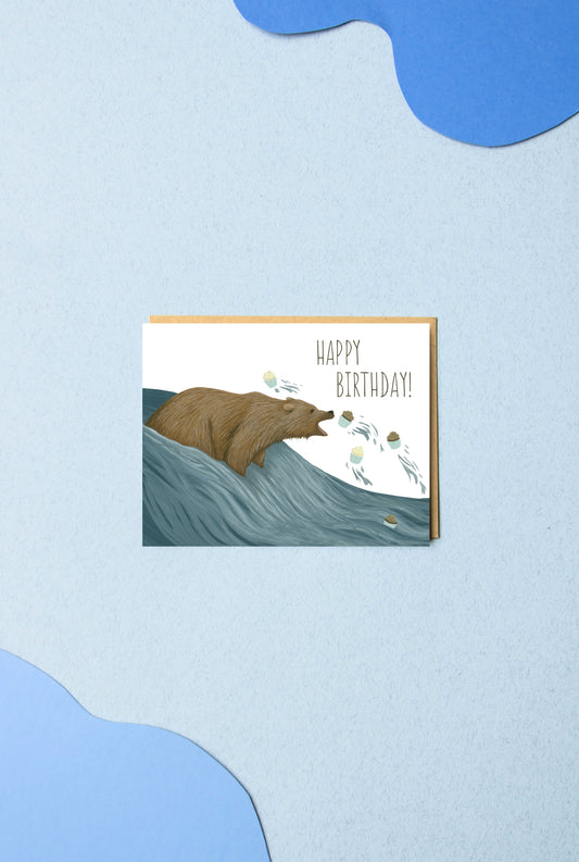 GRIZZLY BEAR CUPCAKES - BIRTHDAY GREETING CARD