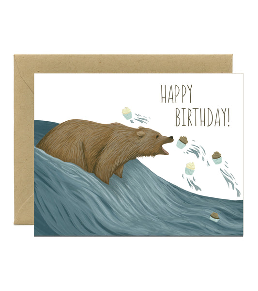 GRIZZLY BEAR CUPCAKES - BIRTHDAY GREETING CARD