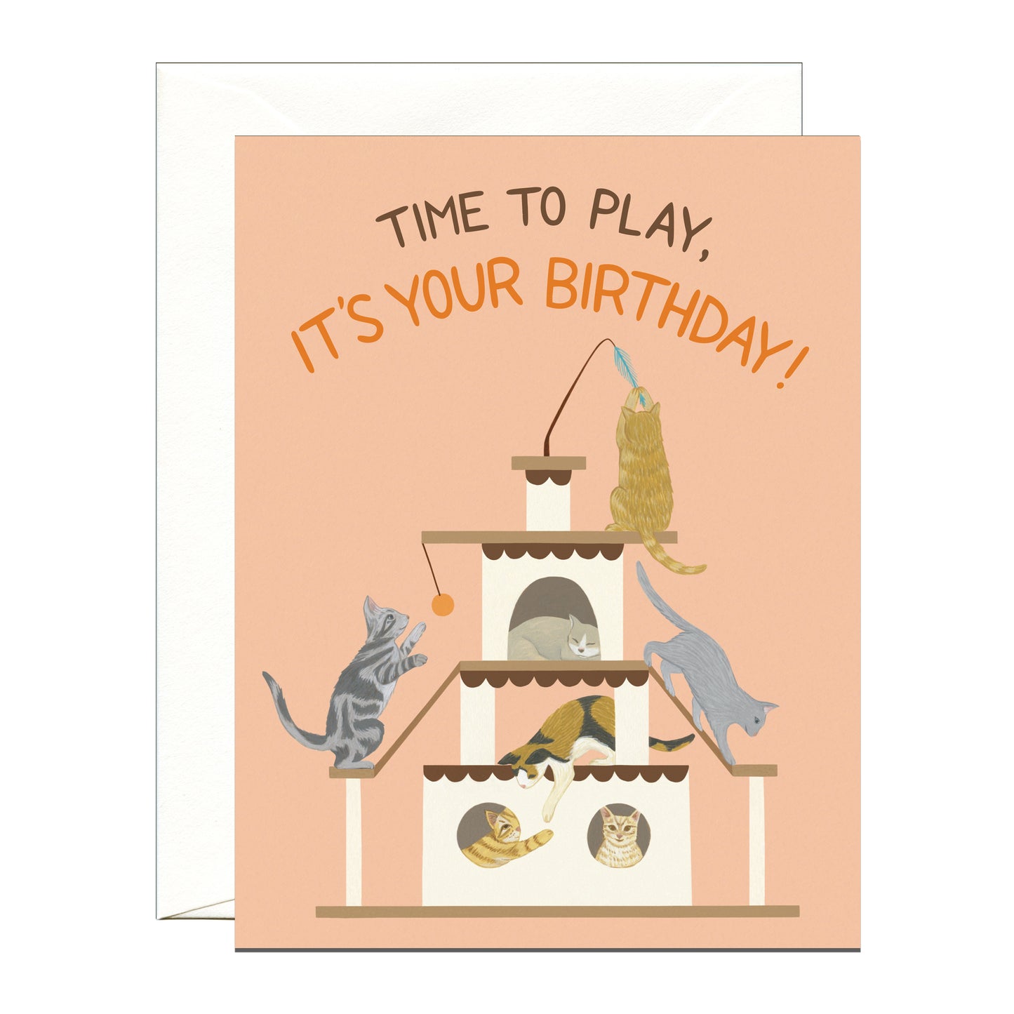 PLAYFUL CATS CLIMBING TOWER - BIRTHDAY GREETING CARD