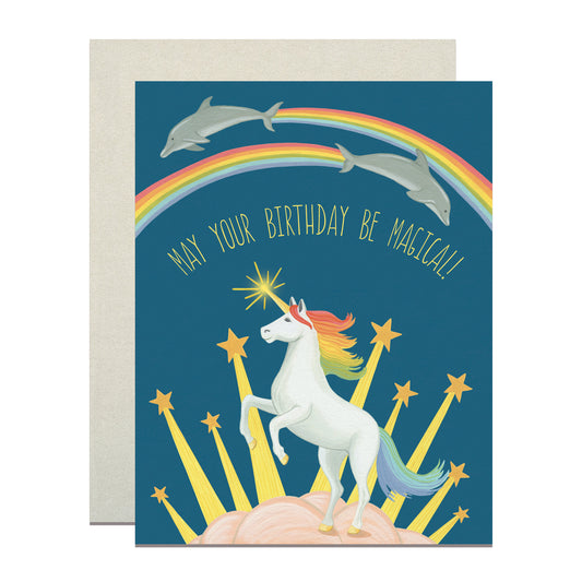 MAGICAL UNICORN, RAINBOWS AND DOLPHINS - BIRTHDAY GREETING CARD