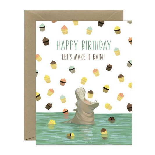 HIPPO CUPCAKES - BIRTHDAY GREETING CARD