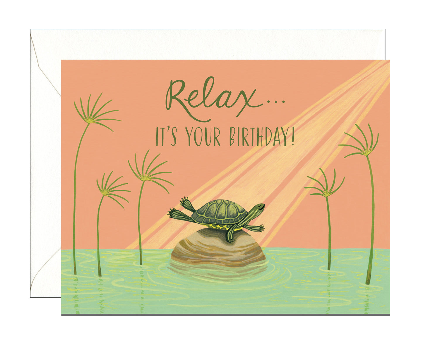 SUNBATHING TURTLE RELAXING - BIRTHDAY GREETING CARD