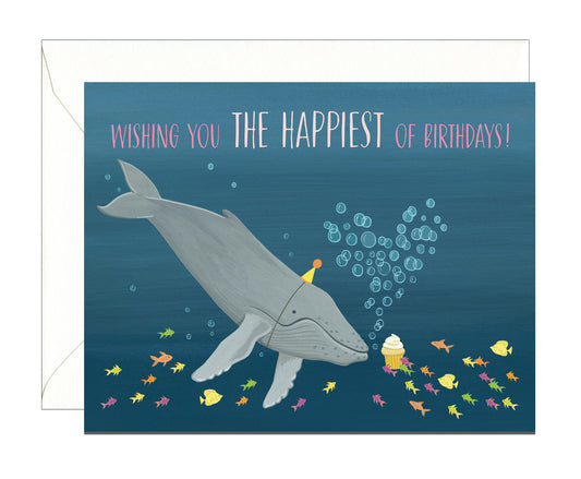 WHALE, FISH AND CUPCAKE - BIRTHDAY GREETING CARD