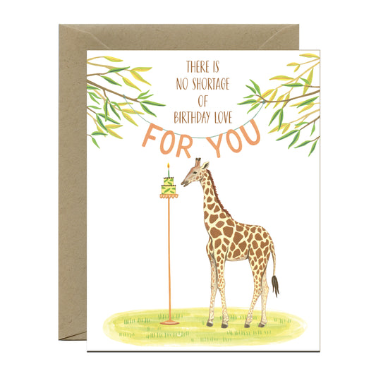 TALL GIRAFFE AND CAKE - BIRTHDAY GREETING CARD