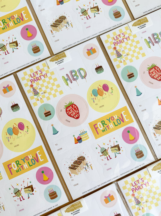 BIRTHDAY THINGS ADHESIVE GIFT TAG STICKER SHEETS - SET OF 3