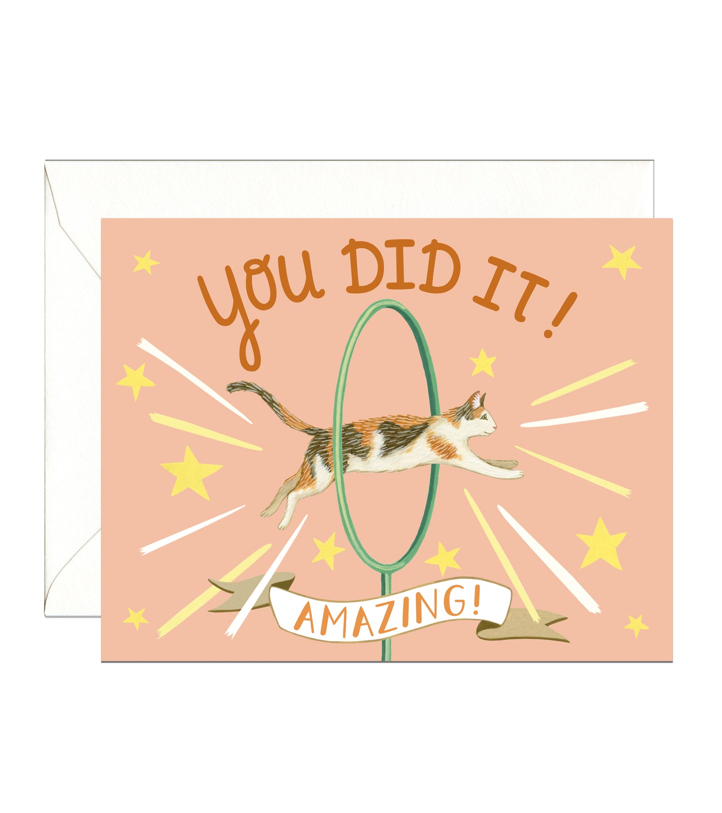 CAT JUMPING THROUGH HOOP - CONGRATULATIONS GREETING CARD