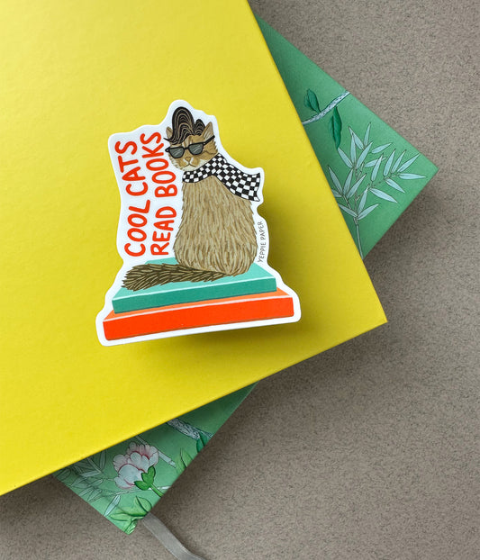 COOL CATS READ BOOKS - DIE CUT STICKER