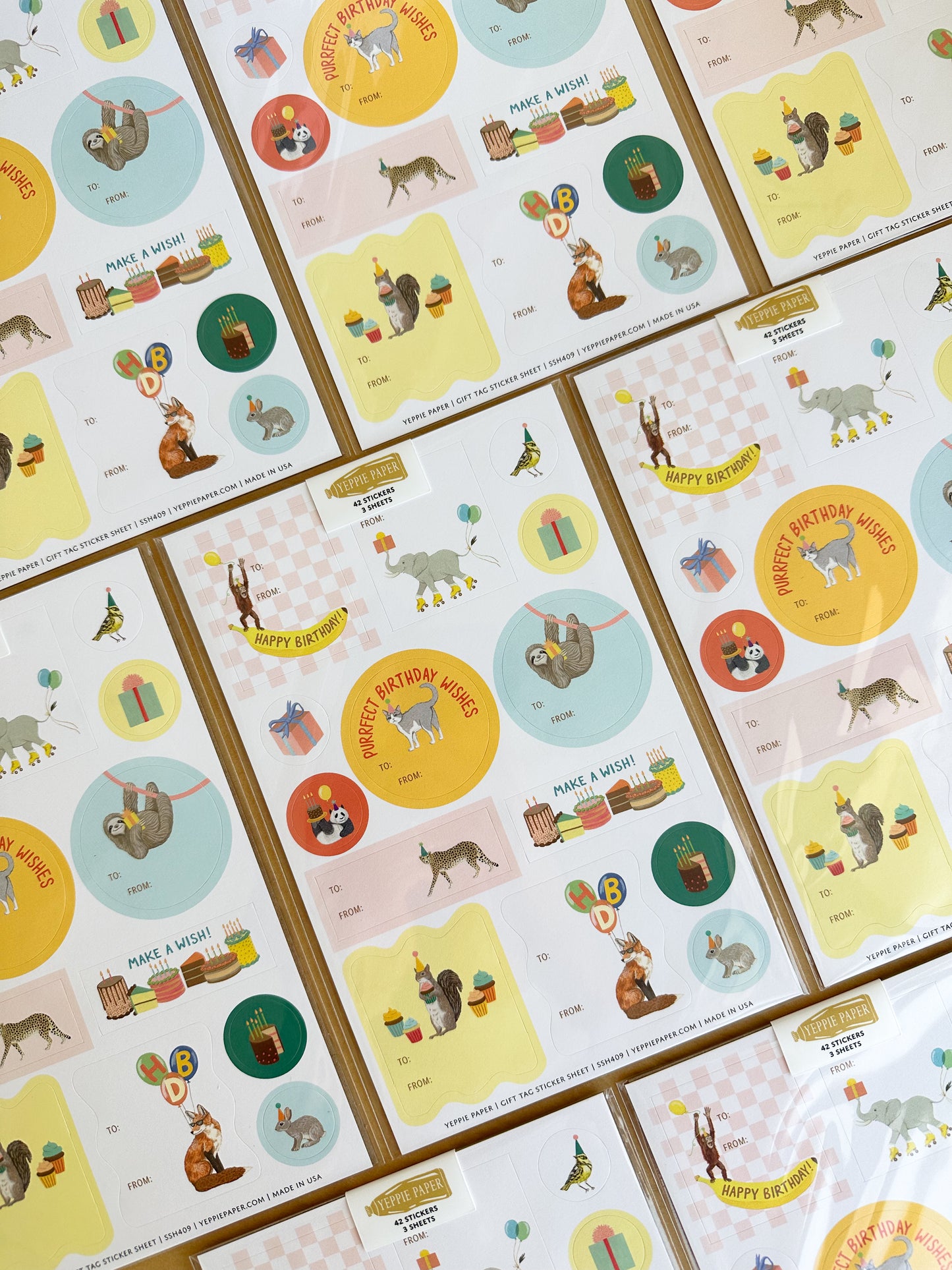 BIRTHDAY CRITTERS ADHESIVE GIFT TAG STICKER SHEETS - SET OF 3