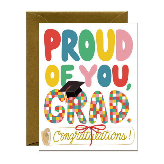 COLORFUL CHECKERED GRADUATION GREETING CARD