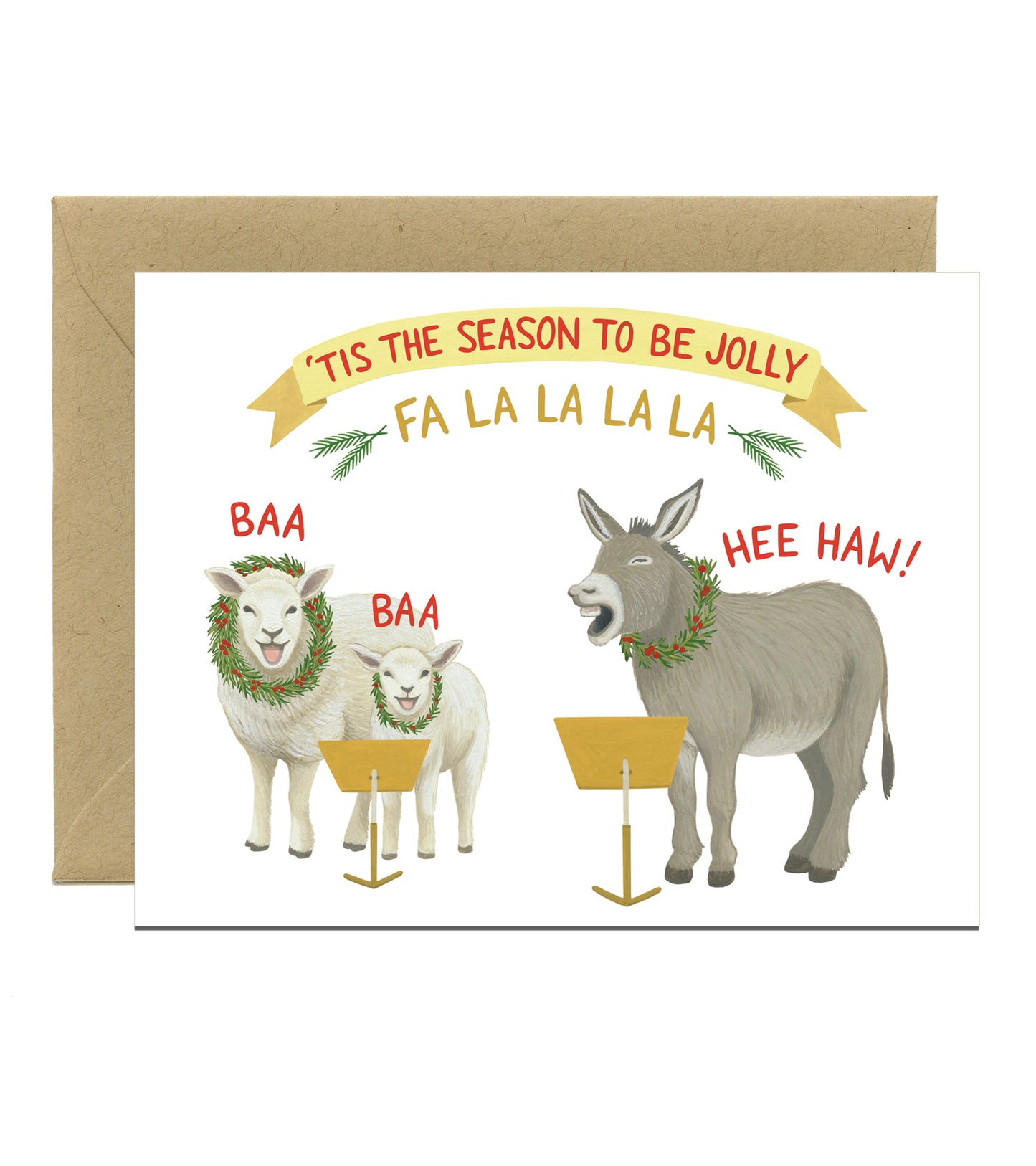 FA LA LA CAROLING DONKEY AND SHEEP - HOLIDAY GREETING CARD