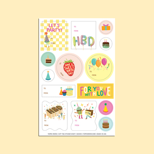 BIRTHDAY THINGS ADHESIVE GIFT TAG STICKER SHEETS - SET OF 3