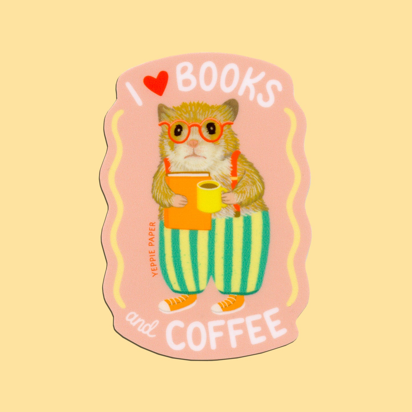 BOOKS AND COFFEE HAMSTER - DIE CUT STICKER