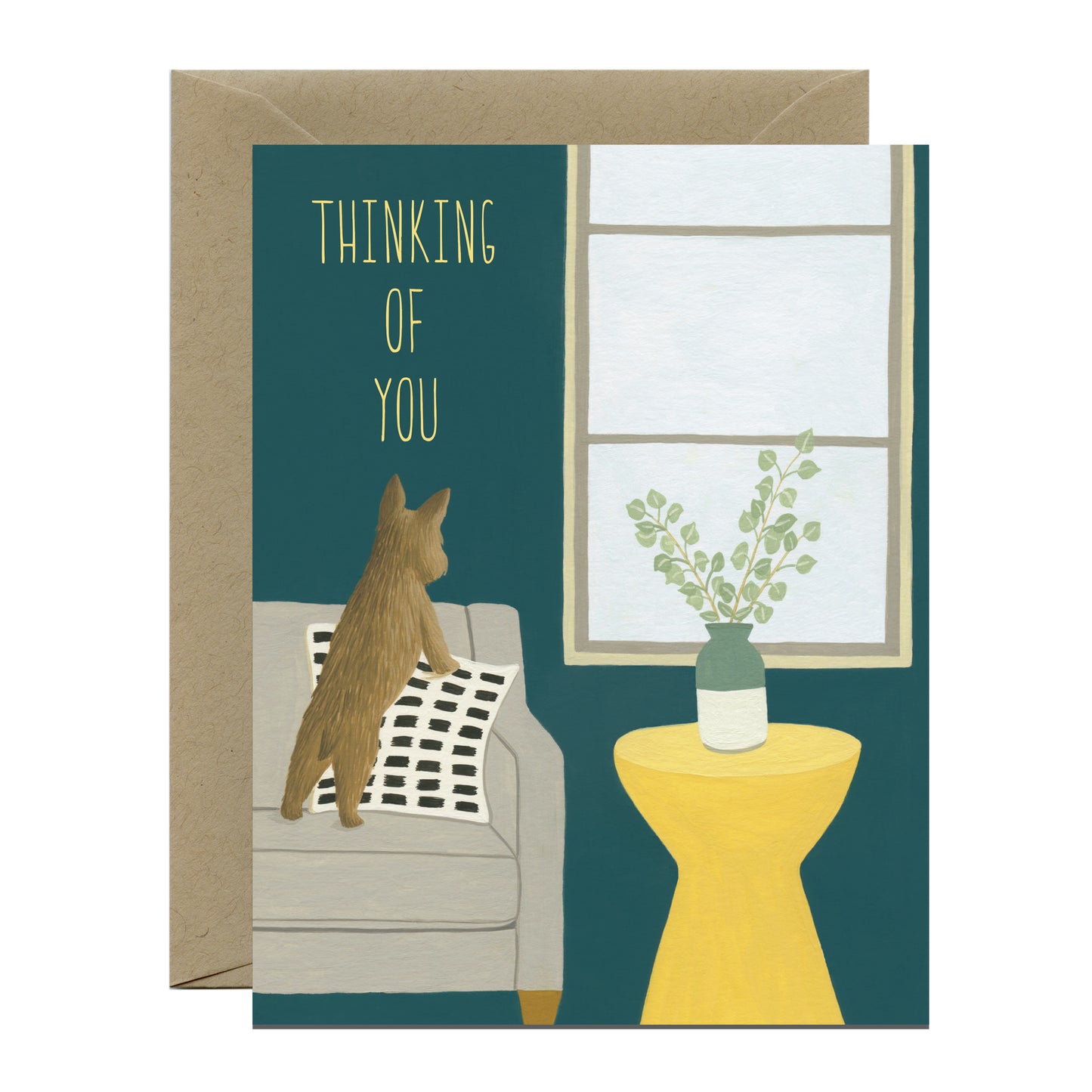 DOG LOOKING OUT THE WINDOW - THINKING OF YOU GREETING CARD