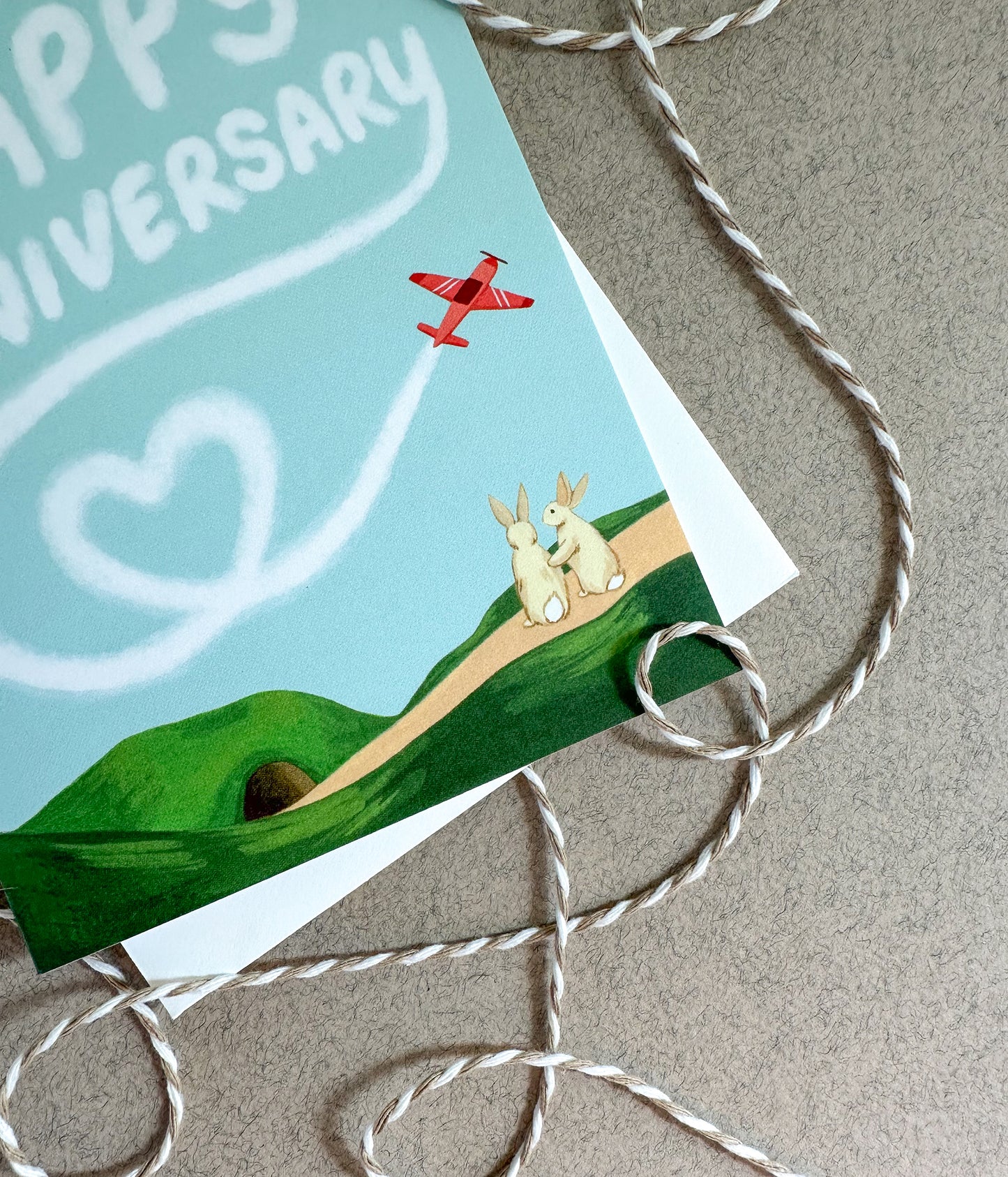 BUNNIES AND SKYWRITING AIRPLANE - ANNIVERSARY GREETING CARD