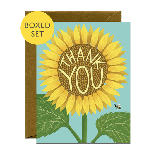 SUNFLOWER AND BUMBLE BEE - THANK YOU GREETING CARDS, BOXED SET OF 8