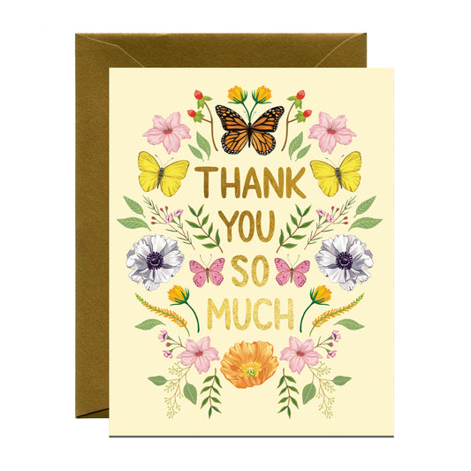 WILDFLOWERS AND BUTTERFLIES THANK YOU GREETING CARD