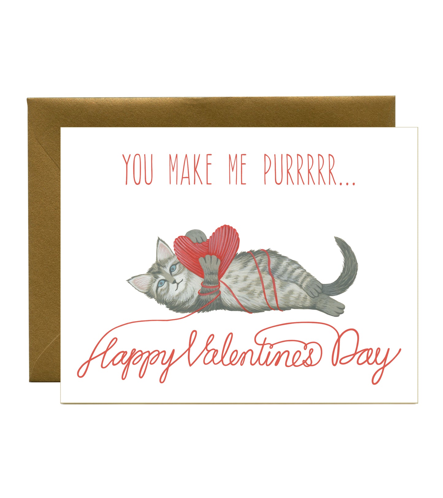 PURRING KITTEN AND BALL OF YARN - VALENTINE'S DAY GREETING CARD