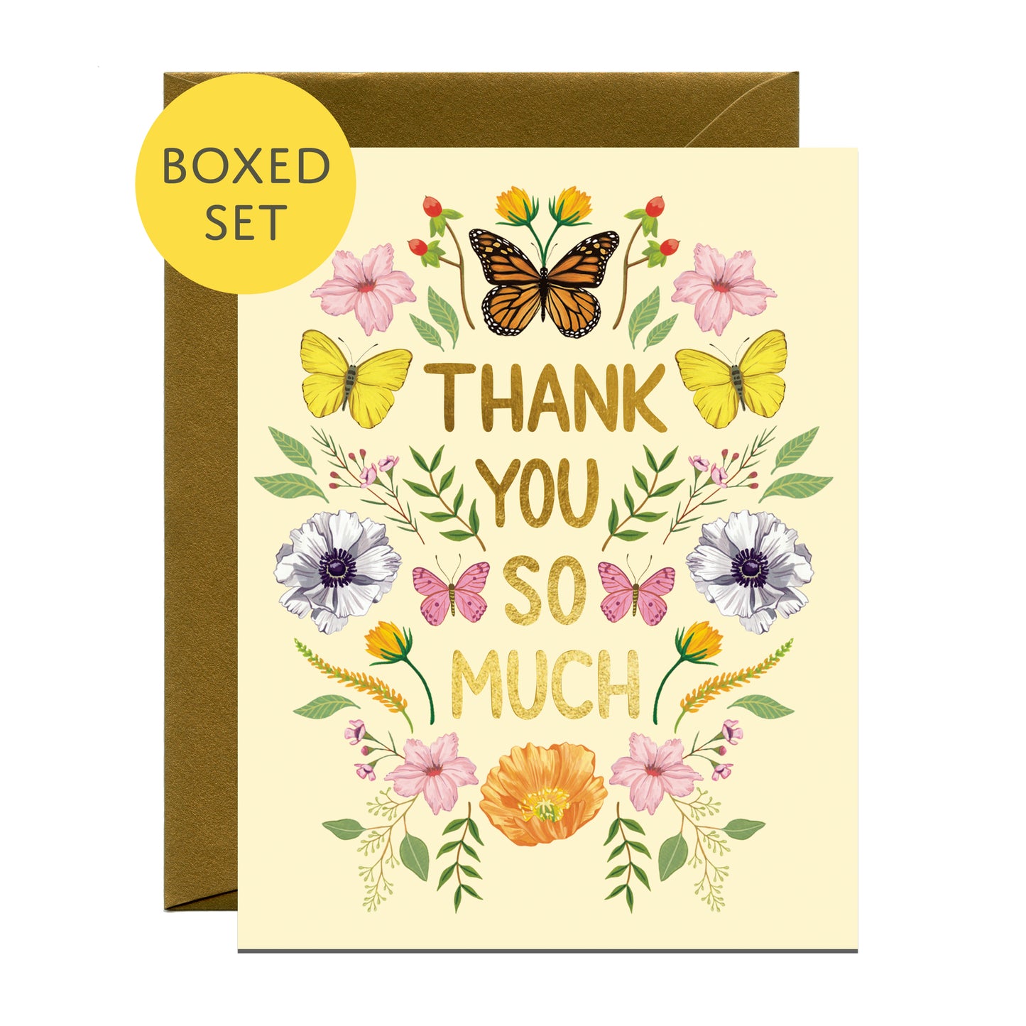 WILDFLOWERS AND BUTTERFLIES THANK YOU GREETING CARDS, BOXED SET OF 8