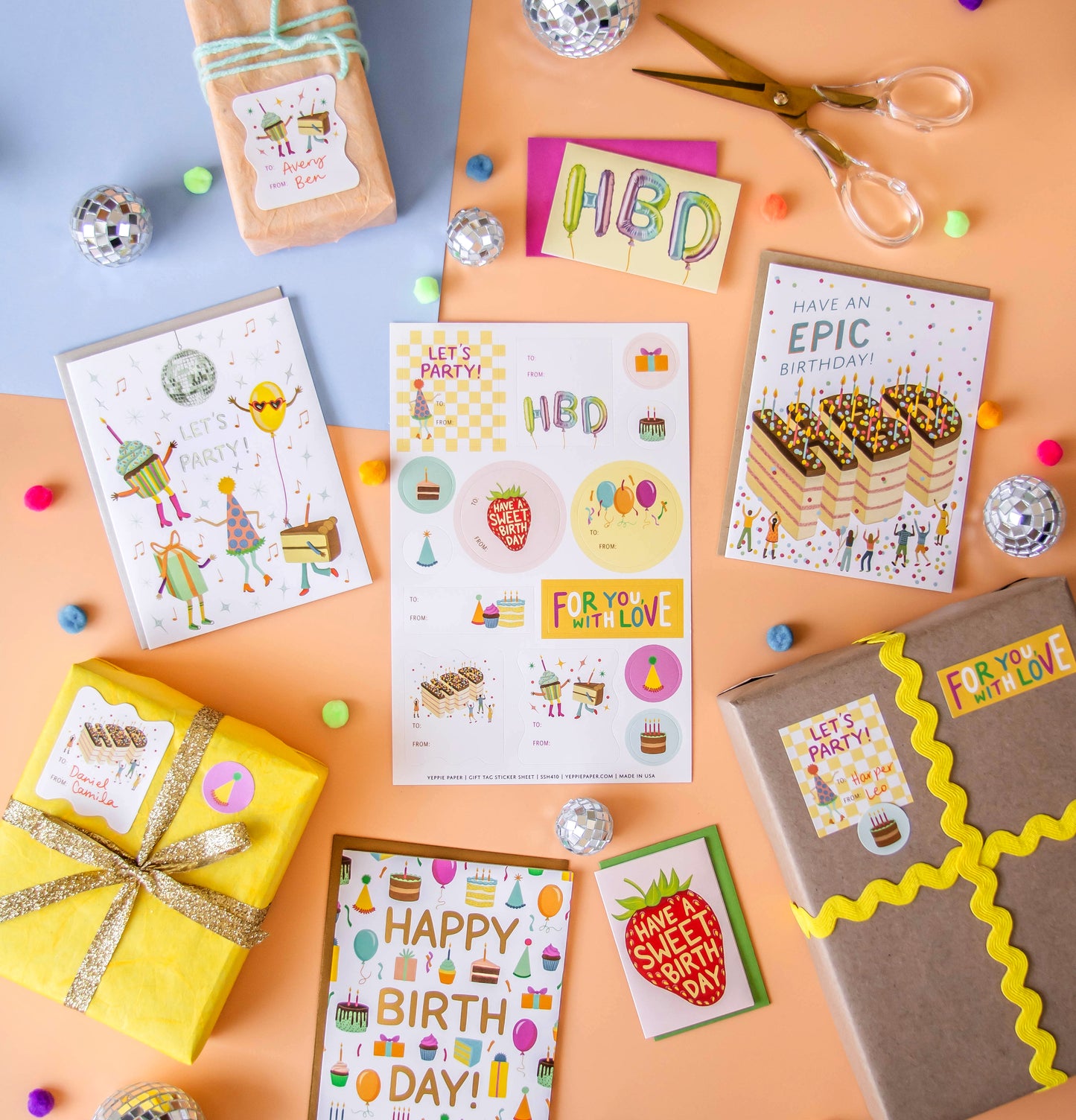 BIRTHDAY THINGS ADHESIVE GIFT TAG STICKER SHEETS - SET OF 3