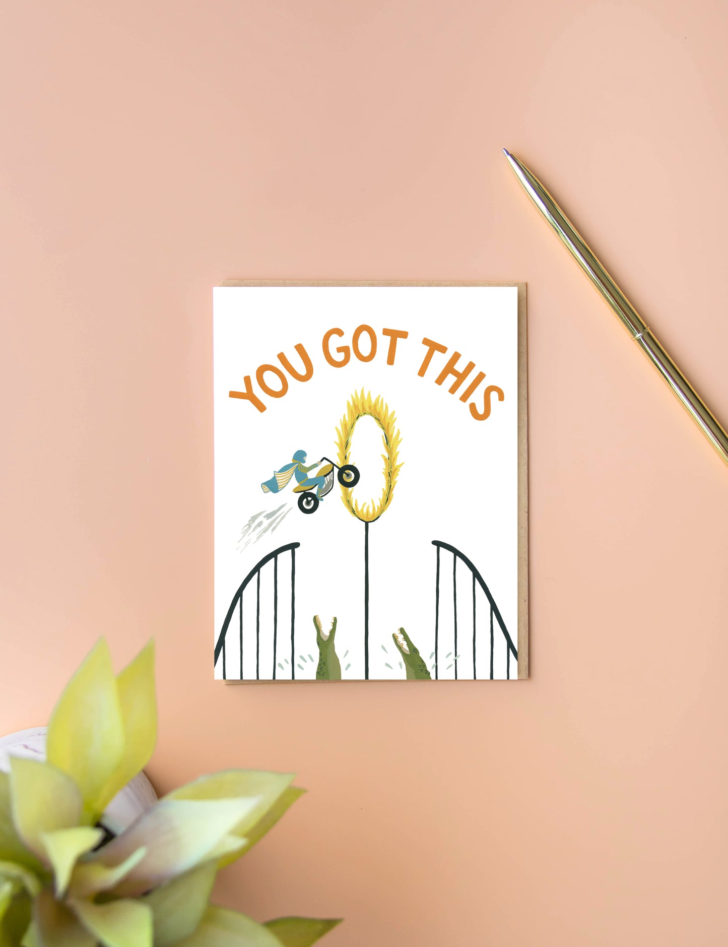 MOTORCYCLE DAREDEVIL THROUGH RING OF FIRE - ENCOURAGEMENT GREETING CARD